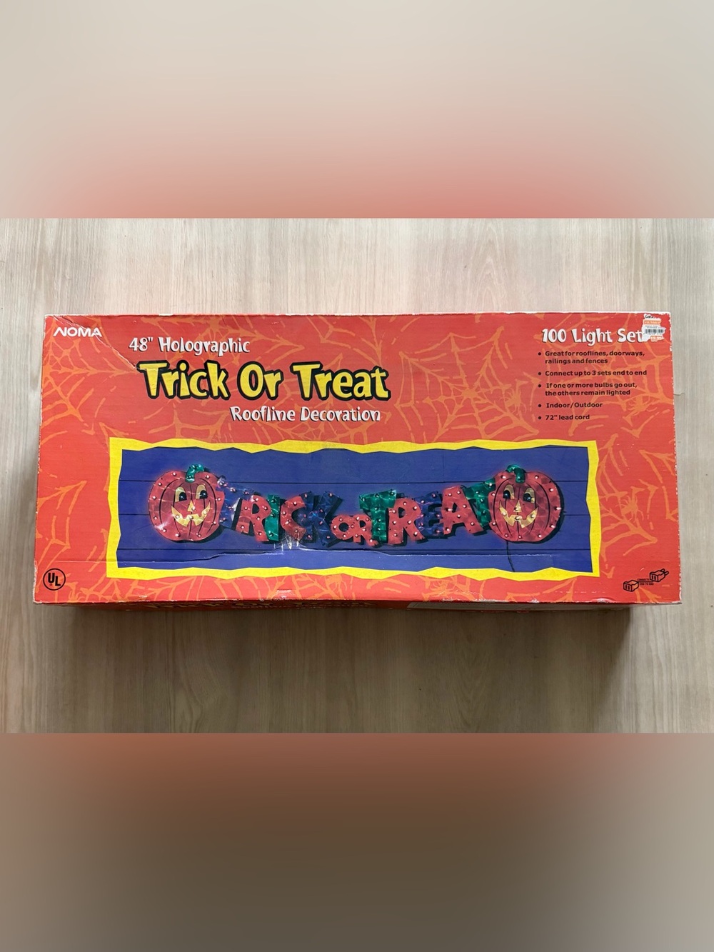 Vtg Noma Pumpkins Roofline Lighted Holographic Sign 48" 100 Lt Halloween Decor